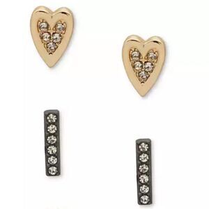 🎁Karl Lagerfeld 2-Pc. Set Pavé Heart Stud